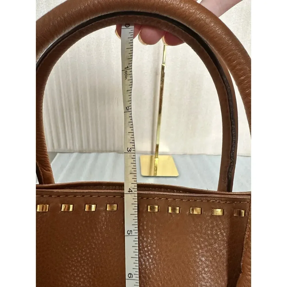EUC Michael Kors Hamilton Large Studded Leather Tote Brown Gold Lock & Key Chain